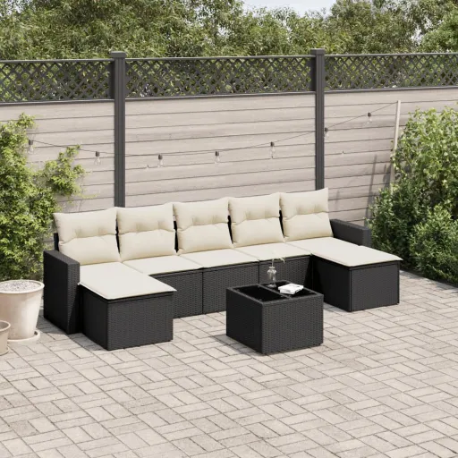 Set de Sofás de Jardín 8 Piezas y Cojines Ratán Sintético Negro