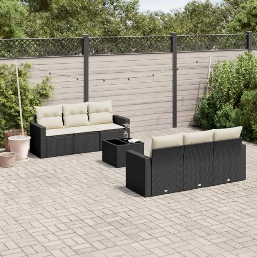Set de Comedor de Jardín 7 Pzas y Cojines Ratán Sintético Negro