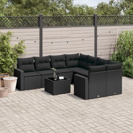 Set de Sofás de Jardín 8 Piezas y Cojines Ratán Sintético Negro