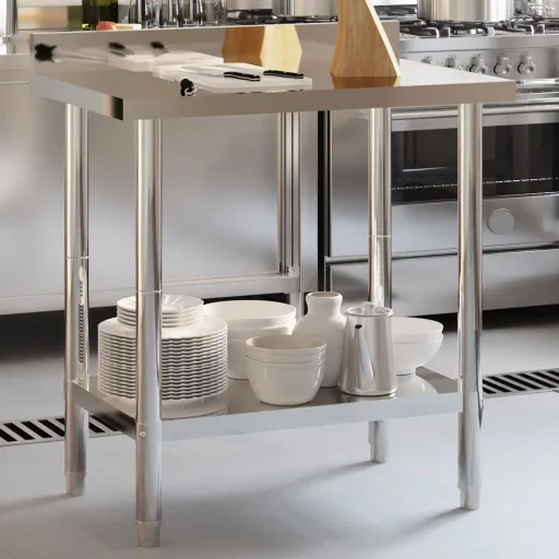 Mesa Trabajo Cocina y Salpicadero Acero Inoxidable 82,5x55x93cm