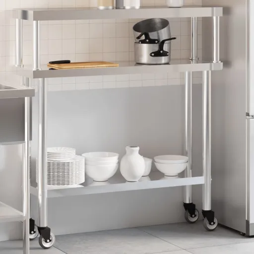 Mesa de Trabajo Para Cocina Con Estante Acero Inox 110x30x120cm