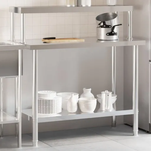 Mesa de Trabajo Para Cocina Con Estante Acero Inox 110x55x120cm