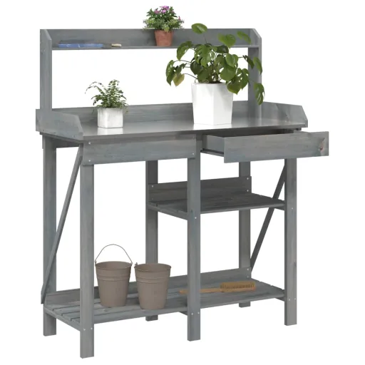 Banco Para Macetas Con Estantes Madera Maciza de Abeto Gris