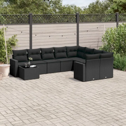 Set de Sofás de Jardín 10 Pzas Cojines Ratán Sintético Negro