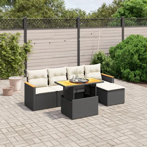 Set de Sofás de Jardín 6 Piezas y Cojines Ratán Sintético Negro