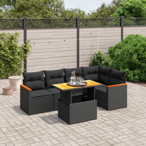 Set de Sofás de Jardín 6 Piezas y Cojines Ratán Sintético Negro