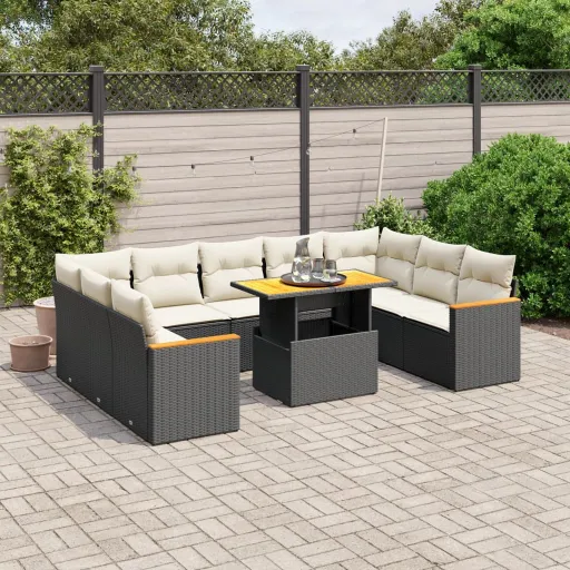 Set de Sofás de Jardín 10 Pzas Cojines Ratán Sintético Negro