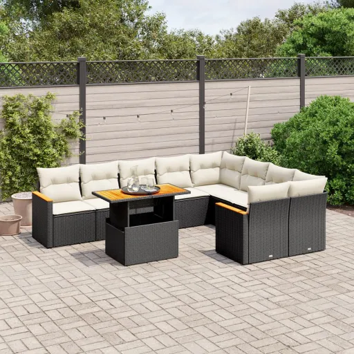 Set de Sofás de Jardín 10 Pzas Cojines Ratán Sintético Negro