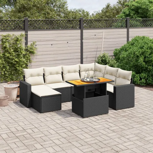 Set de Sofás de Jardín 8 Piezas y Cojines Ratán Sintético Negro