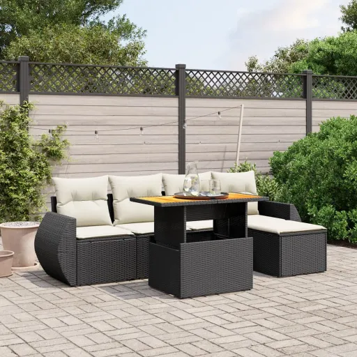 Set de Sofás de Jardín 6 Piezas y Cojines Ratán Sintético Negro