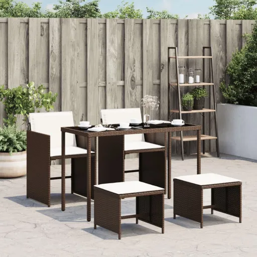 Set Comedor de Jardín 5 Piezas y Cojines Ratán Sintético Marrón