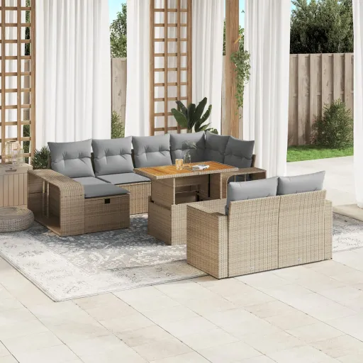 Set de Sofás de Jardín 11pzas Con Cojines Ratán Sintético Beige
