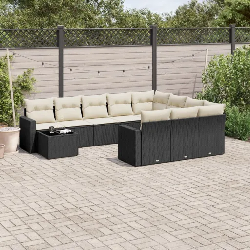 Set de Sofás de Jardín 11 Pzas y Cojines Ratán Sintético Negro