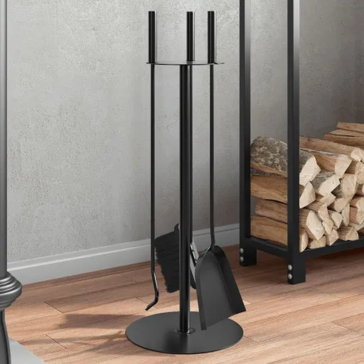 Juego de Herramientas Para Chimenea de 4 Piezas, 22 x 59 cm, Acero