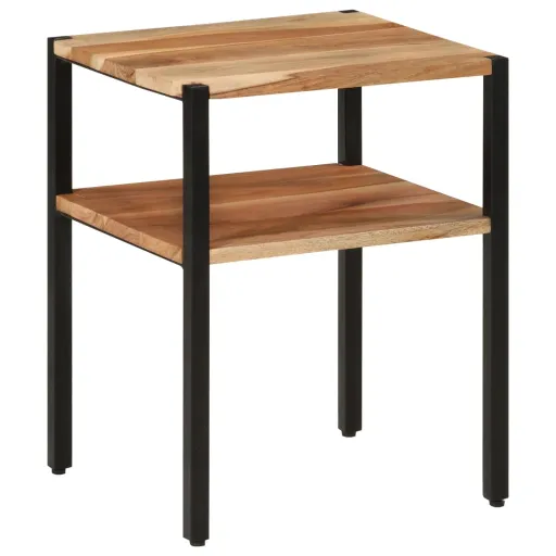 Mesa Auxiliar de Madera Maciza Acacia y Hierro 35x35x45 cm