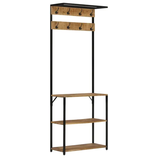 Perchero Con Zapatero Madera Maciza Mango Rugosa 68x30x182 cm