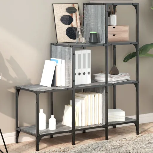 Estantería Madera Ingeniería y Metal Gris Sonoma 92x30x102 cm