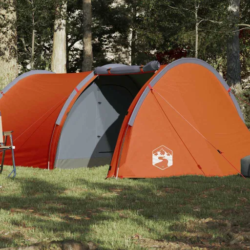 Tienda de Campaña Con Túnel Para 4 Personas Impermeable Naranja