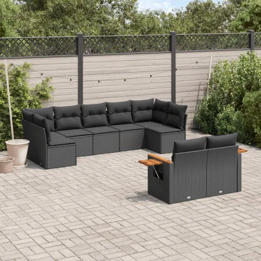 Set de Sofás de Jardín 8 Piezas y Cojines Ratán Sintético Negro