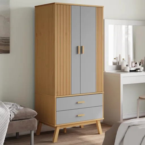 Armario OLDEN Madera Maciza Pino Gris y Marrón 76,5x53x172 cm