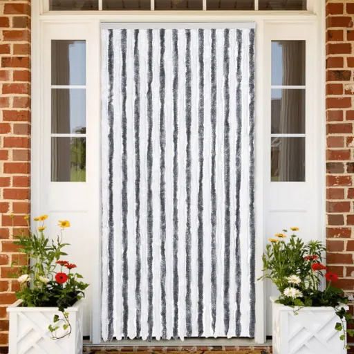 Cortina Antimoscas Chenilla Gris y Blanco 100x200 cm