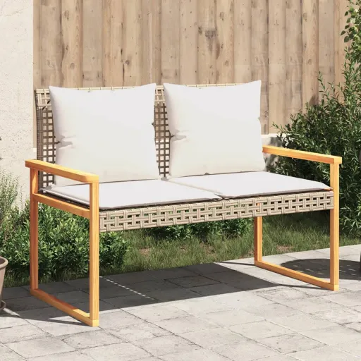 Banco de Jardín Con Cojín Beige Mezcla Ratán Sintético Acacia