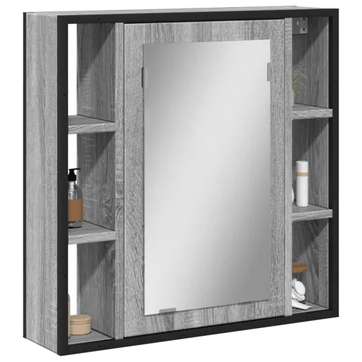 Armario Con Espejo de Baño Madera Gris Sonoma 60x16x60 cm