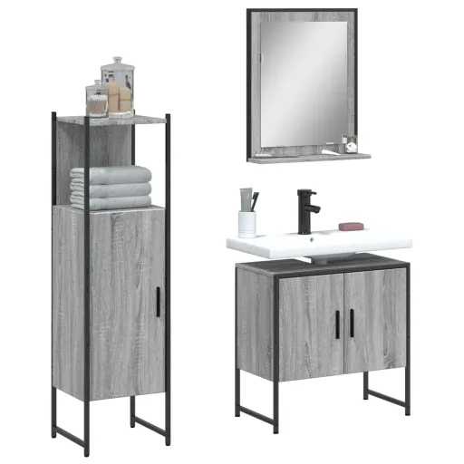 Set de Muebles de Baño 3 Pzas Madera Contrachapada Gris Sonoma