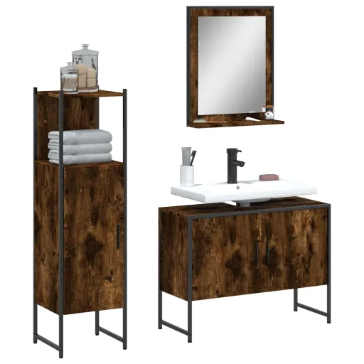 Set de Muebles Baño 3 Pzas Madera Contrachapada Roble Ahumado