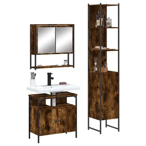 Set de Muebles Baño 3 Pzas Madera Contrachapada Roble Ahumado