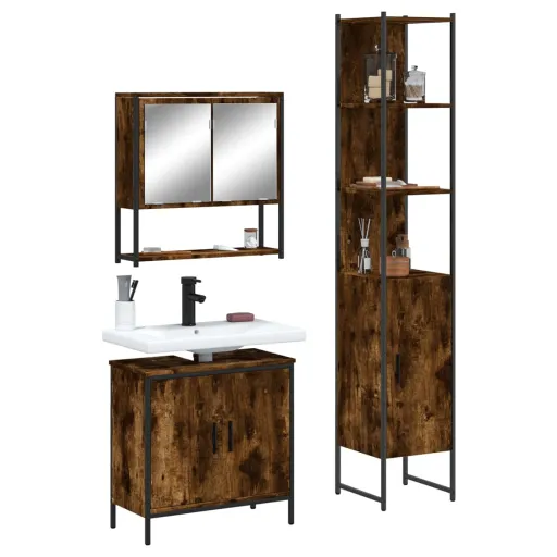 Set de Muebles Baño 3 Pzas Madera Contrachapada Roble Ahumado
