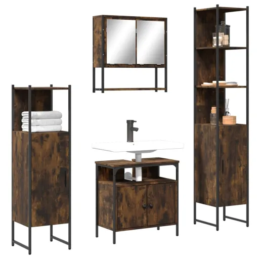 Set de Muebles Baño 4 Pzas Madera Contrachapada Roble Ahumado