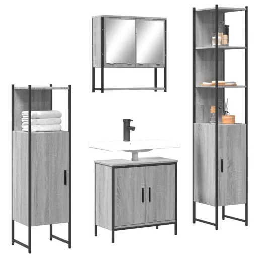 Set de Muebles de Baño 4 Pzas Madera Contrachapada Gris Sonoma