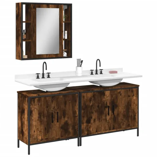 Set de Muebles Baño 3 Pzas Madera Contrachapada Roble Ahumado