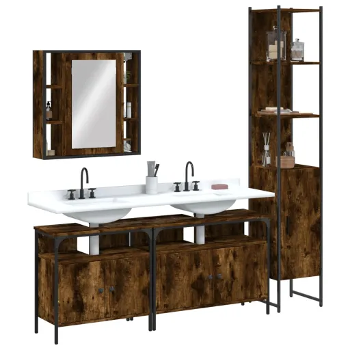 Set de Muebles de Baño 4 Piezas Madera Contrachapada Roble Humo