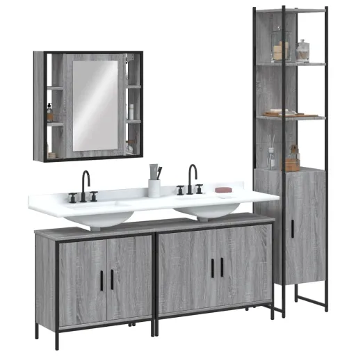 Set de Armario de Baño 4 Pzas Madera Contrachapada Gris Sonoma
