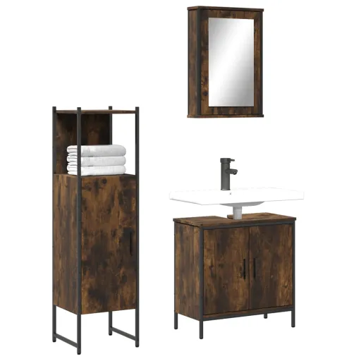 Set de Muebles Baño 3 Pzas Madera Contrachapada Roble Ahumado