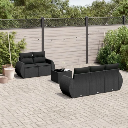Set de Sofás de Jardín 6 Piezas y Cojines Ratán Sintético Negro