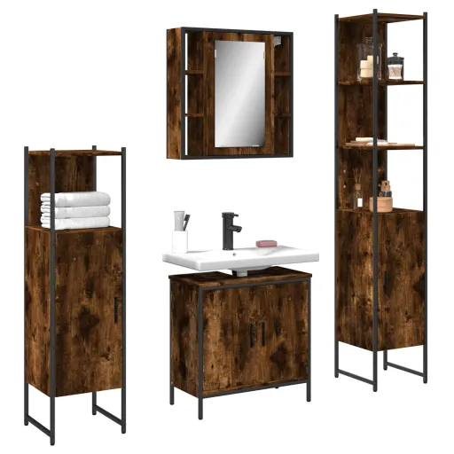Set de Muebles de Baño 4 Piezas Madera Contrachapada Roble Humo