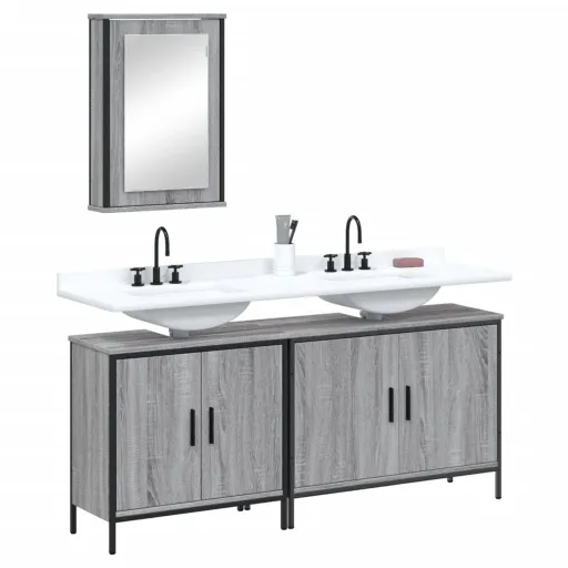 Set de Muebles de Baño 3 Pzas Madera Contrachapada Gris Sonoma