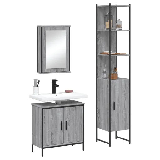 Set de Muebles de Baño 3 Pzas Madera Contrachapada Gris Sonoma