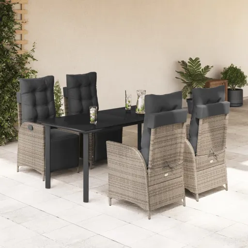 Set Comedor de Jardín 5 Piezas Con Cojines Ratán Sintético Gris