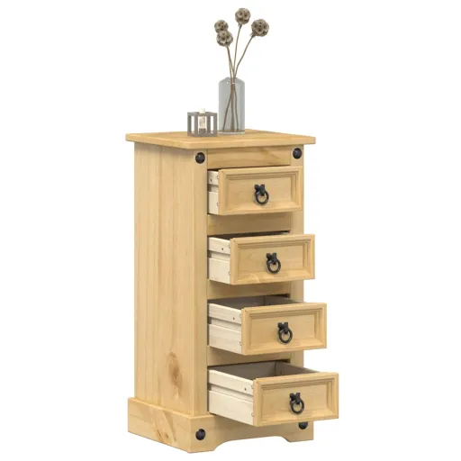 Mesita de Noche Corona Madera Maciza de Pino 35x32,5x74 cm