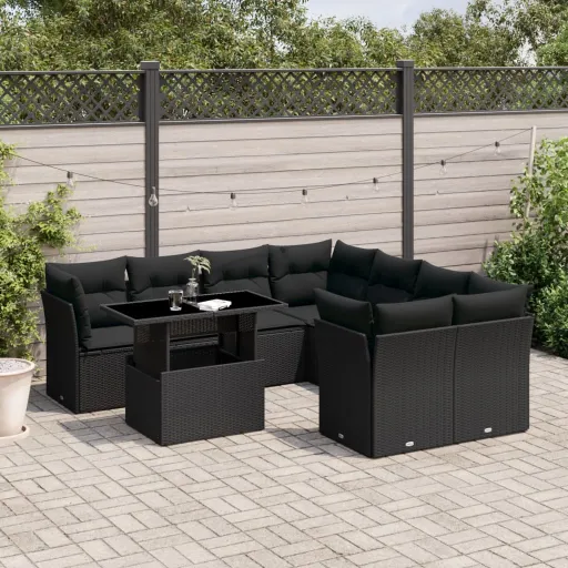 Set de Sofás de Jardín 8 Piezas y Cojines Ratán Sintético Negro