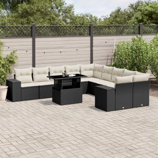 Set de Sofás de Jardín 11 Pzas y Cojines Ratán Sintético Negro