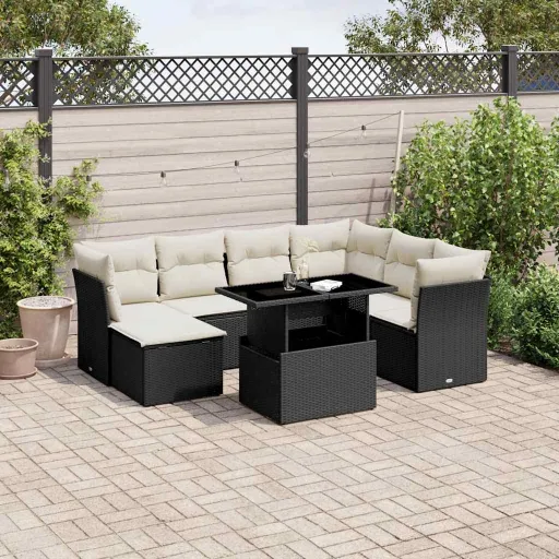 Set de Sofás de Jardín 8 Piezas y Cojines Ratán Sintético Negro