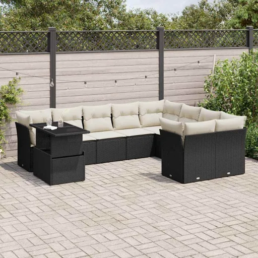 Set de Sofás de Jardín 10 Pzas Cojines Ratán Sintético Negro