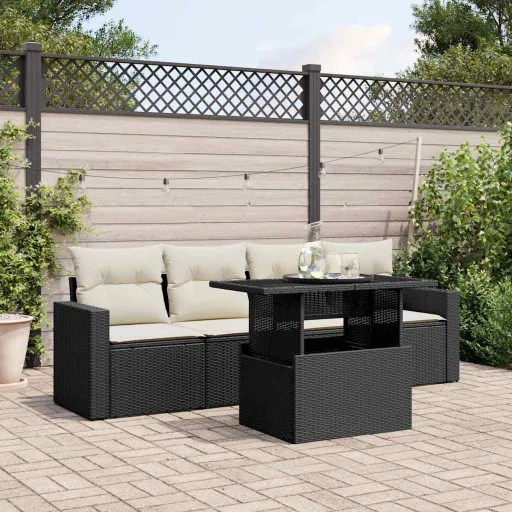 Set de Muebles de Jardín 5 Pzas y Cojines Ratán Sintético Negro