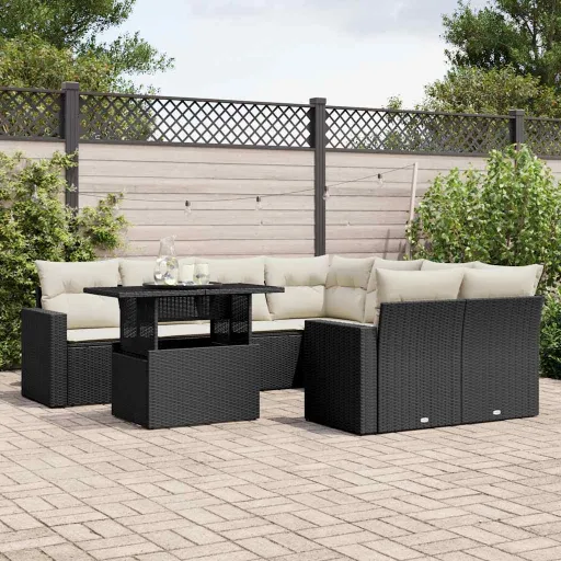Set de Sofás de Jardín 8 Piezas y Cojines Ratán Sintético Negro