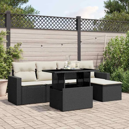 Set de Sofás de Jardín 6 Piezas y Cojines Ratán Sintético Negro